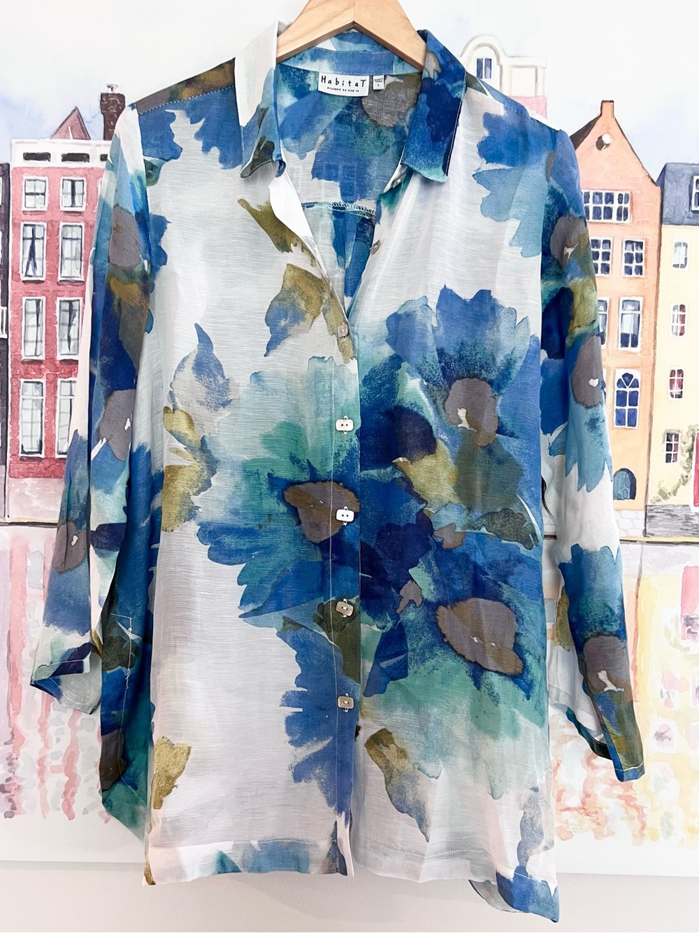 NWT Habitat Lagenlook 2 Pc. Button-Front Top with Tank Watercolor Linen Blend LG - Picture 5 of 15